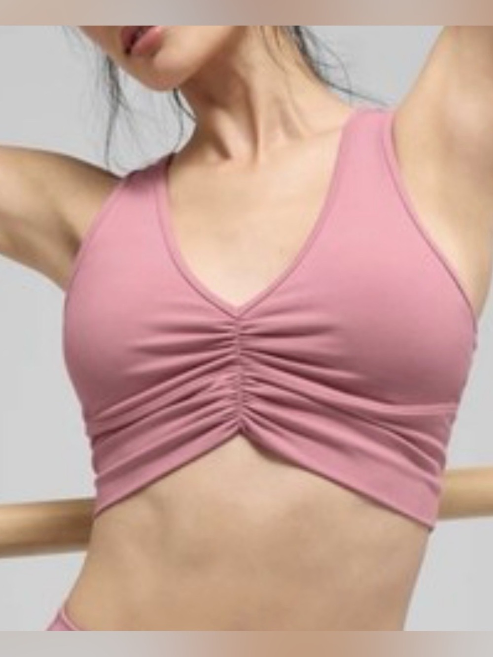 Ruched V-Neck Sports Bra in Dusty Rose